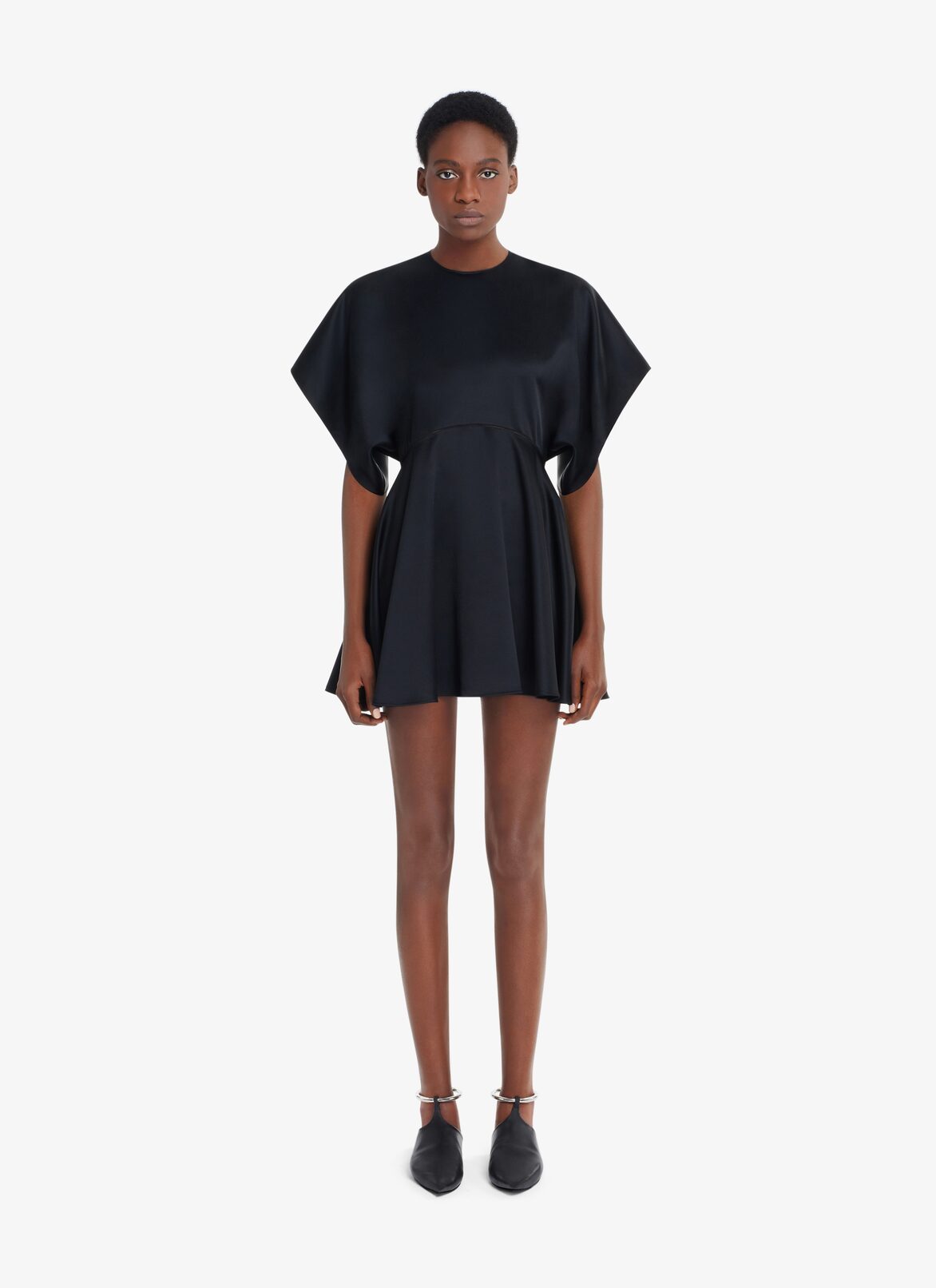 CREPE WEAVE SHORT SKATER DRESS ALAÏA BLACK CREPE WEAVE SHORT SKATER DRESS